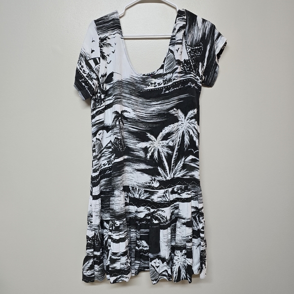 Vtg‎ Jams World Dress Womens Med 2000s Island Life Hattie Black White Tropical